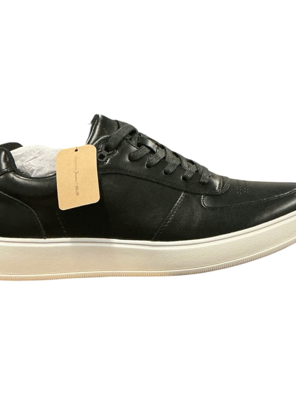 Men's Black Leather Low-Top Sneakers with Off-White Sole